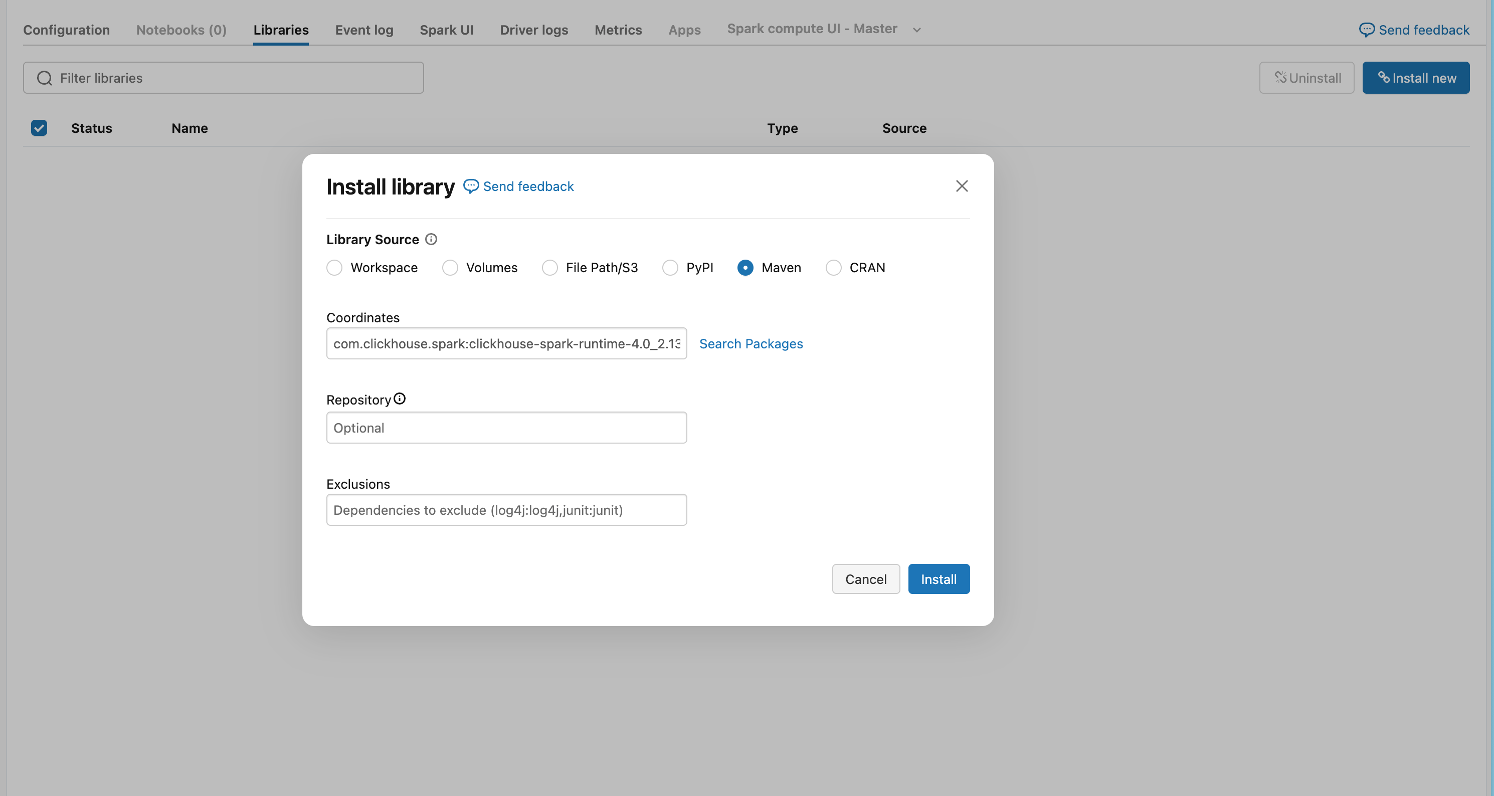Databricks Maven 라이브러리 구성