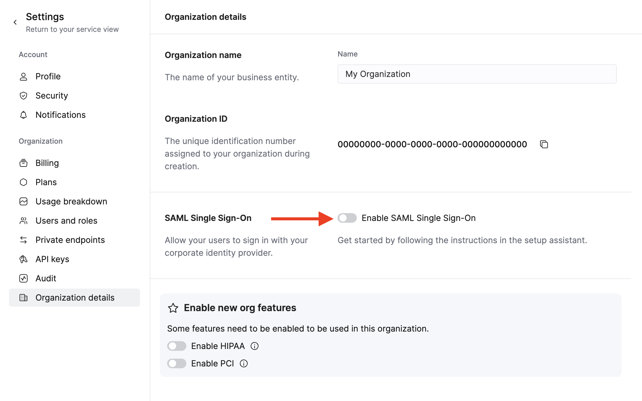 Start SAML setup
